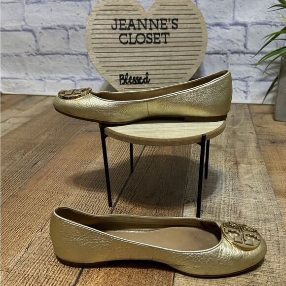 Tory Burch - Claire Metallic Tumbled Leather Ballet Flats Spark Gold 5.5 - Picture 3 of 14